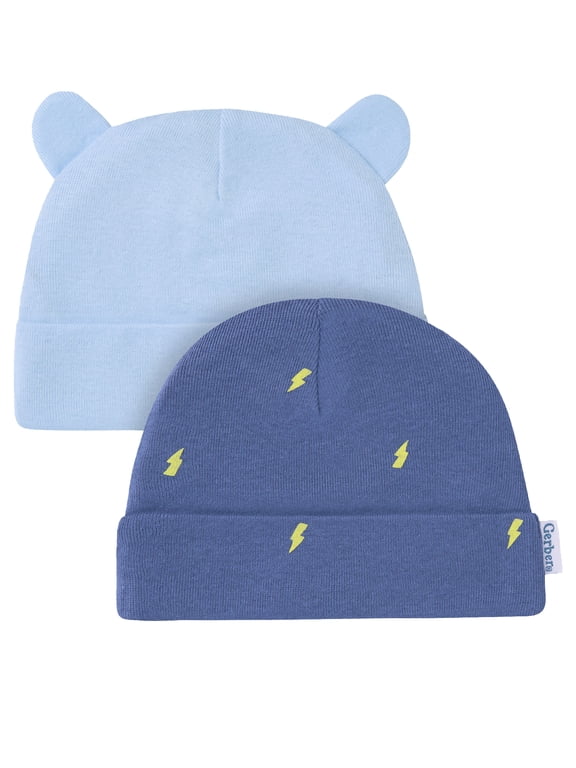 Baby Boy Cotton Caps, 2-Pack, Sizes Newborn - 0/6 Months