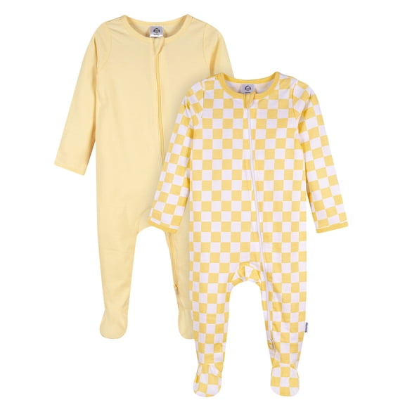 Gerber Baby Boy or Girl Neutral 2-Way Zipper Cotton Sleep 'N Play Footed Pajamas, 2-Pack, Sizes Newborn - 3/6 Months