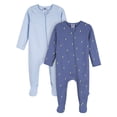 thumbnail image 1 of Gerber Baby Boy 2-Way Zipper Cotton Sleep 'N Play Footed Pajamas, 2-Pack, Sizes Newborn - 3/6 Months, 1 of 12