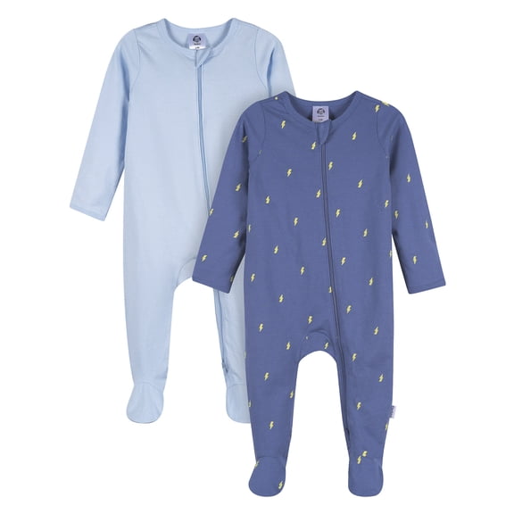 Gerber Baby Boy 2-Way Zipper Cotton Sleep 'N Play Footed Pajamas, 2-Pack, Sizes Newborn - 3/6 Months