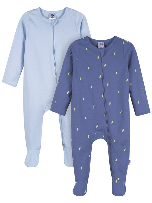 Baby Boy 2-Way Zipper Cotton Sleep 'N Play Footed Pajamas, 2-Pack, Sizes Newborn - 3/6 Months
