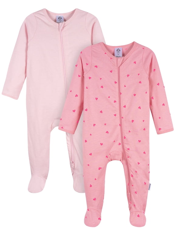 Baby Girl 2-Way Zipper Cotton Sleep 'N Play Footed Pajamas, 2-Pack, Sizes Newborn - 3/6 Months