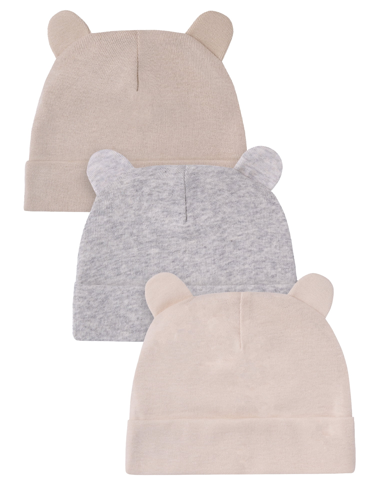 Gerber Baby Boy or Girl Neutral Cotton Caps with Ears, 3-Pack, Sizes Newborn - 0/6 Months
