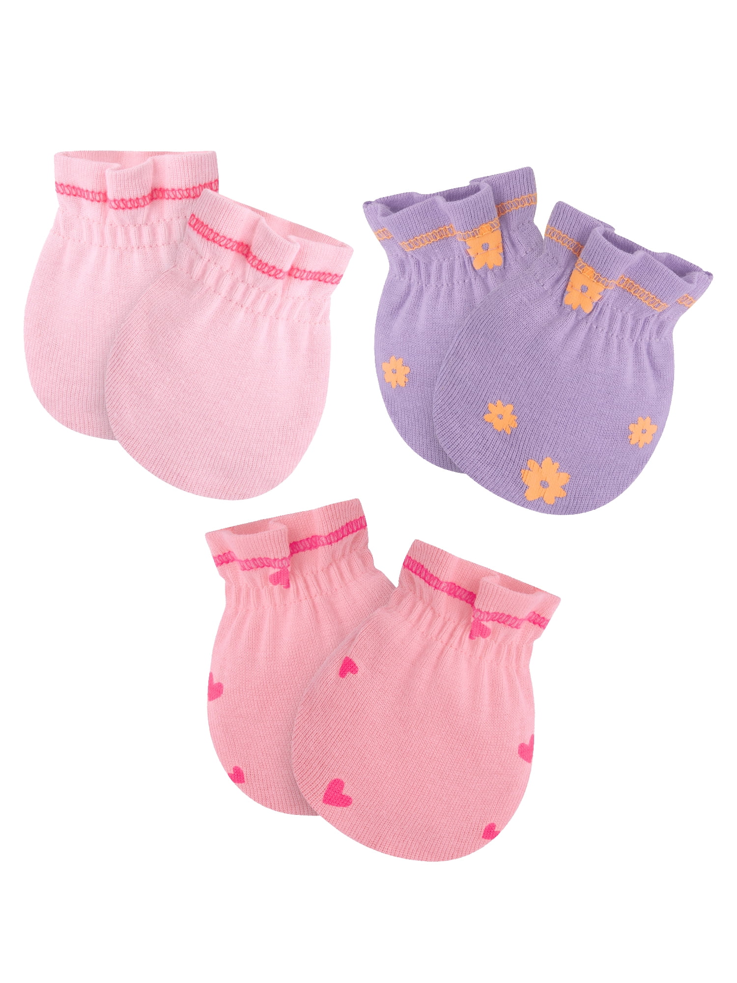 Gerber Baby Girl Adjustable Cotton Mittens, 3-Pack, 0/6 Months