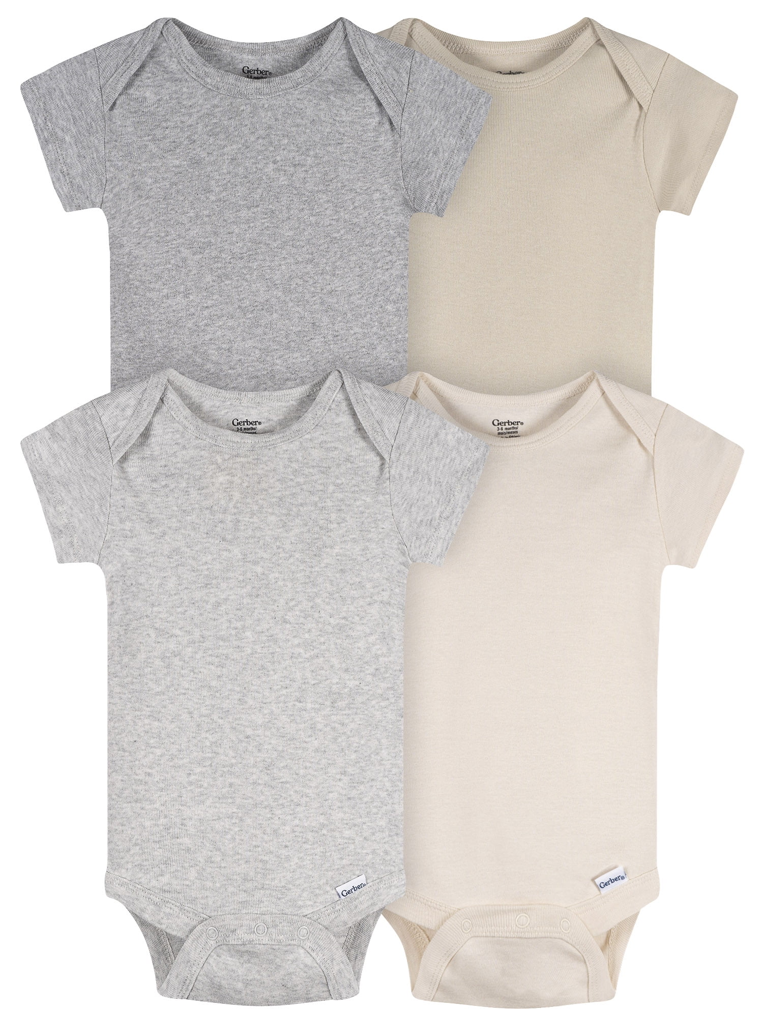 Gerber Baby Boy or Girl Neutral Short Sleeve Cotton Onesies, 4-Pack, Newborn - 24 Months