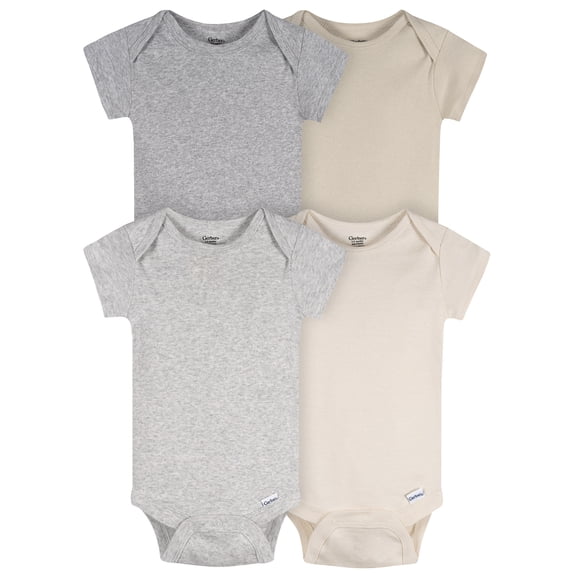 Gerber Baby Boy or Girl Neutral Short Sleeve Cotton Onesies, 4-Pack, Newborn - 24 Months