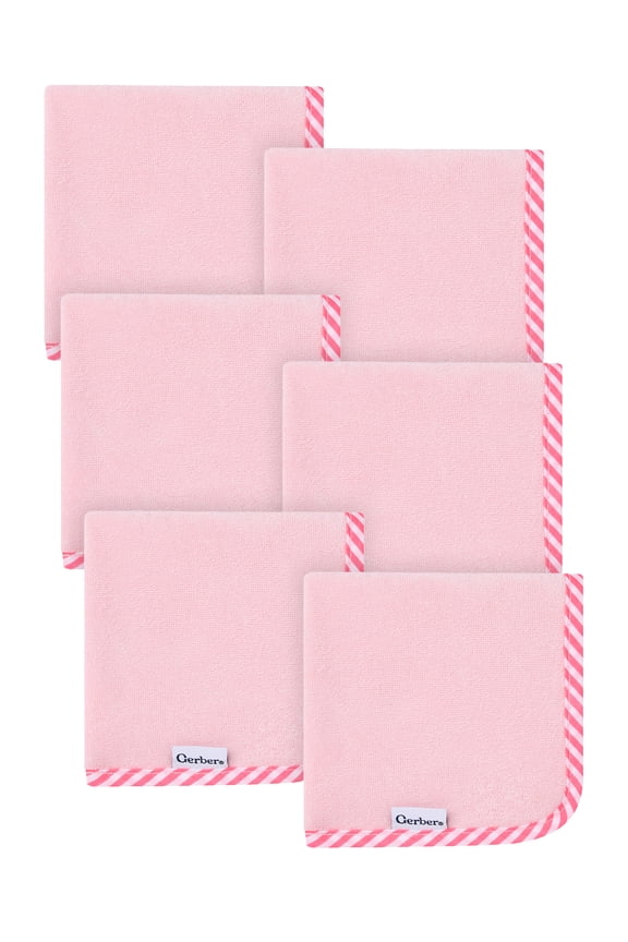 Baby Girl Pink Absorbent Knit Terry Washcloth, 6-Pack, One Size