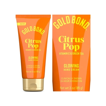 Gold Bond Citrus Pop Glowing Hand Cream, Everyday Hand Cream with Vitamin C to Help Visibly Brighten and Green Tea to Help Protect Skin from Environmental Stressors, Vibrant Citrus Pop Scent, 3 oz