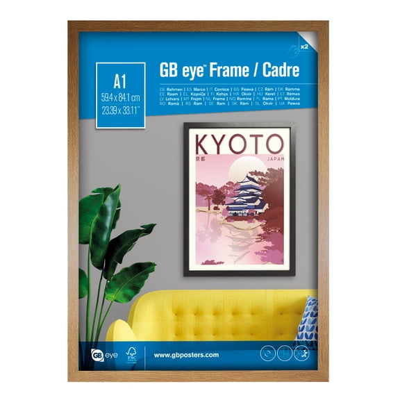 GB Eye 23 x 33 A1 MDF Poster Frame  FSC-Certified Oak Wood Frame with Scratch-Proof Glazing  Horizontal or Vertical Wall Mount for Home, Office & Gallery Dcor