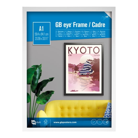 GB Eye 23x33 A1 MDF Frame, FSC White Wood Poster Frame, scratch proof glazing, Horizontal and Vertical Wall Mounting Display for Photo Gallery Home Room Office Decor
