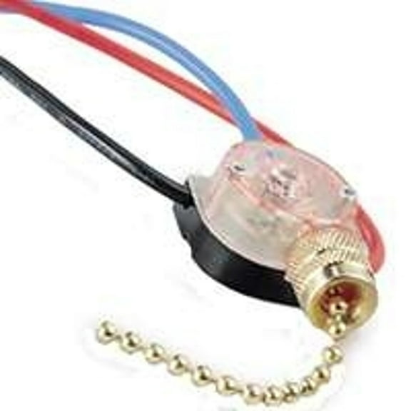 GB GSW-39 Pull Chain Switch, 2-Pole, 125/250 VAC, 6 A, Black/Clear, Brass