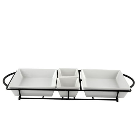 GB Gracious Dining 5 Piece Serving Set With Metal Rack in White Porcelain