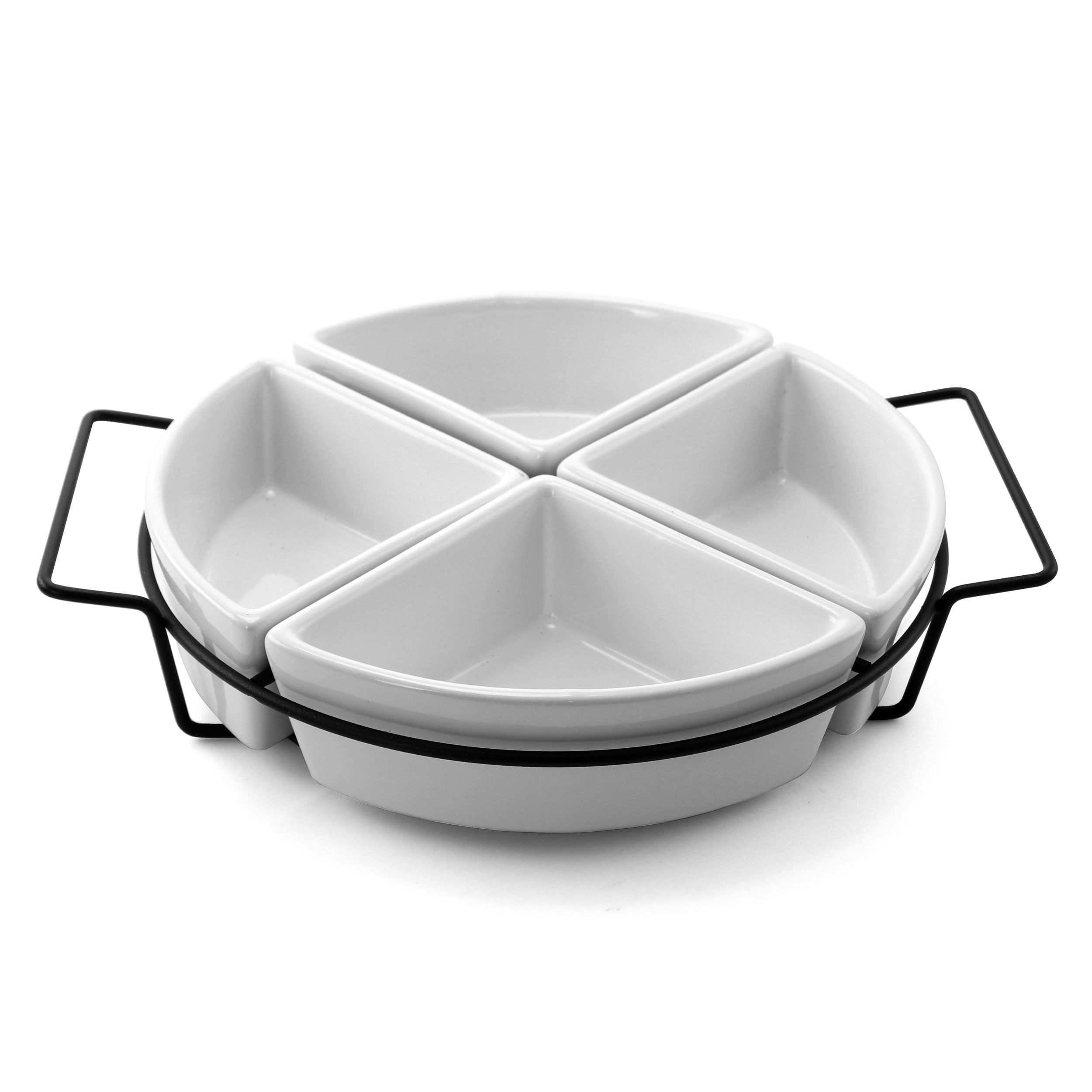 Gracious Round White Ceramic 5-Piece Serving Tray Set