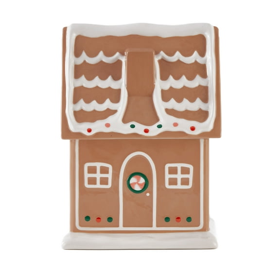 Holiday Time Ceramics Gingerbread House Cookie Jar, Ceramic Cookie Jar for Kitchen Counter, Great for Cookies, Treats & Holiday Décor