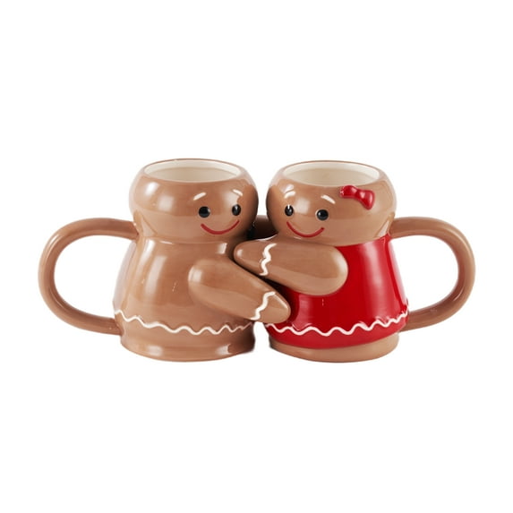 Gingerbread Hug Ceramic Mug Set 16.5 OZ 2-Piece Holiday Time