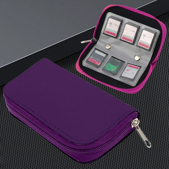 GBAYXJ 22 Slots SD Memory Card Storage Zipper Case Protector Holder Wallet(Purple)