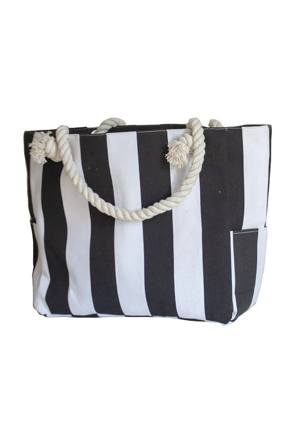 ^Black| Cotton Blue Extra Large Tote Bag Striped Black