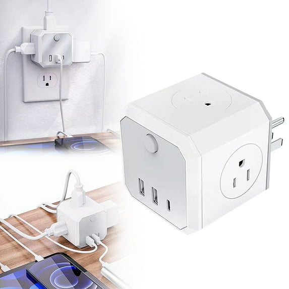 GBAYXJ^Multi Socket Cordless 7 In 1 Cube With 4 Slots 2 USB And 1 Type C Power Adapter With Cube With USB Contact Home USB Socket| Extension cord