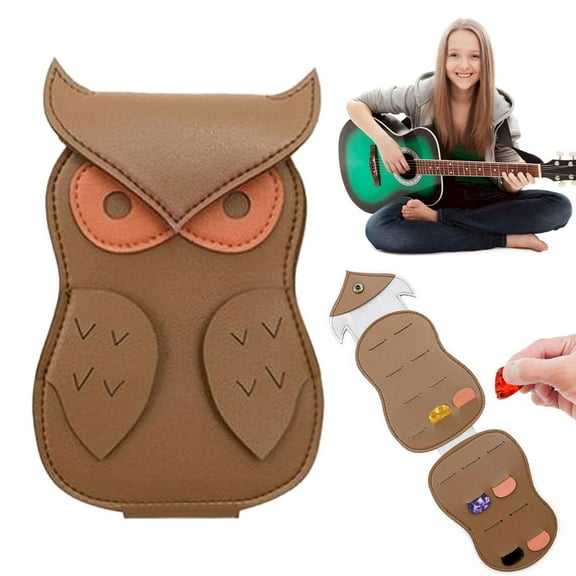 GBAYXJ Owl Pick Holder Case Guitar Plectrum Bag 18 Picks Storage Box Guitar Pick Storage Guitar Accessories Picks Holders Portable Leather Storage Gifts For Acoustic Guitar Lover(E)