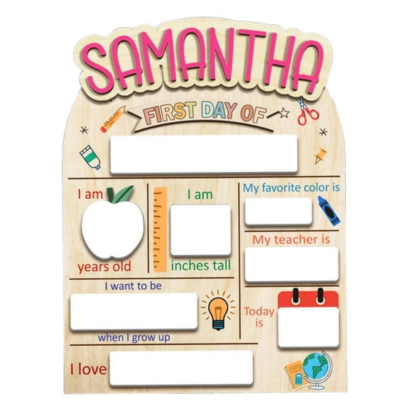 GBAYXJ Personalized First And Last Day Of Sch+ool Sign For Children – Custom Name Wooden Reusable Board Photo Prop For PreSch+ool Kindergarten Grades