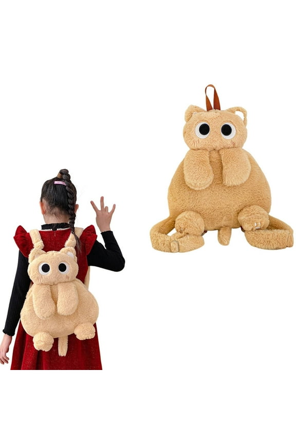 —Plush Stuffed Cat Animal Backpack Shoulder Bag Crossbody With Adjustable Straps(Khaki)