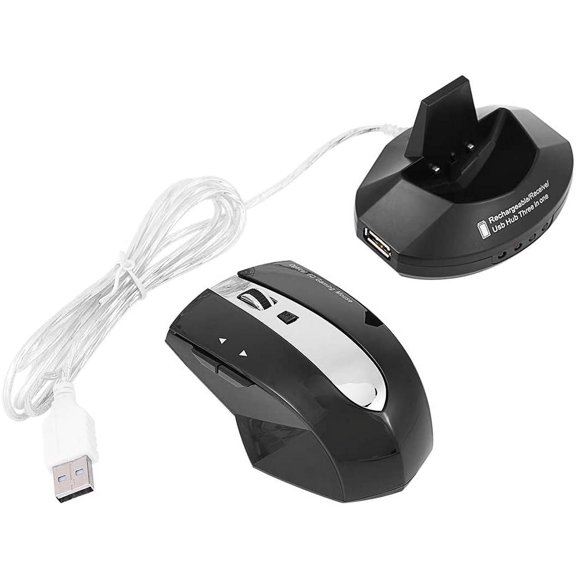 GBB-2.4GHz Rechargeable Wireless Optical Mouse Gaming Mice w Charging Dock Stand 3-Port USB Hub (Blue)【0508】