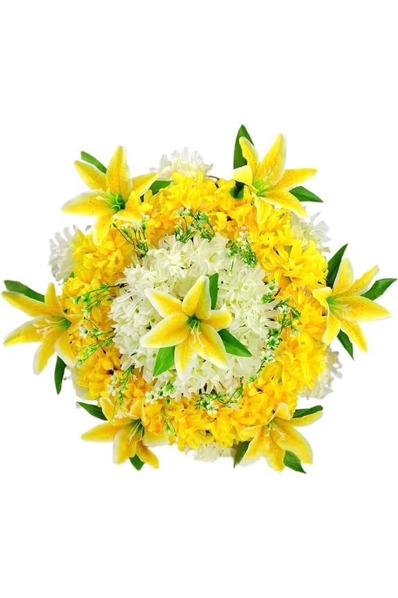 -Artificial Funeral Wreath 19inch Silk Chrysanthemum Lily Grave Wreaths for Cemetery Tribute Memorial Wreath for Tribute Gran Nan Dad Mum Friend, Yellow, 50cm/19inch【0508】
