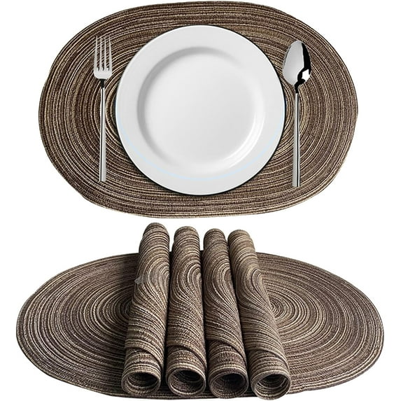 DJH-Oval Placemats Set of 4,Anti-Slips, Wear Resistance Placemat,Hand-Made Braided Placemats,Great Natural Texture,for Kitchen Dining Patio Farmhouse Table-1