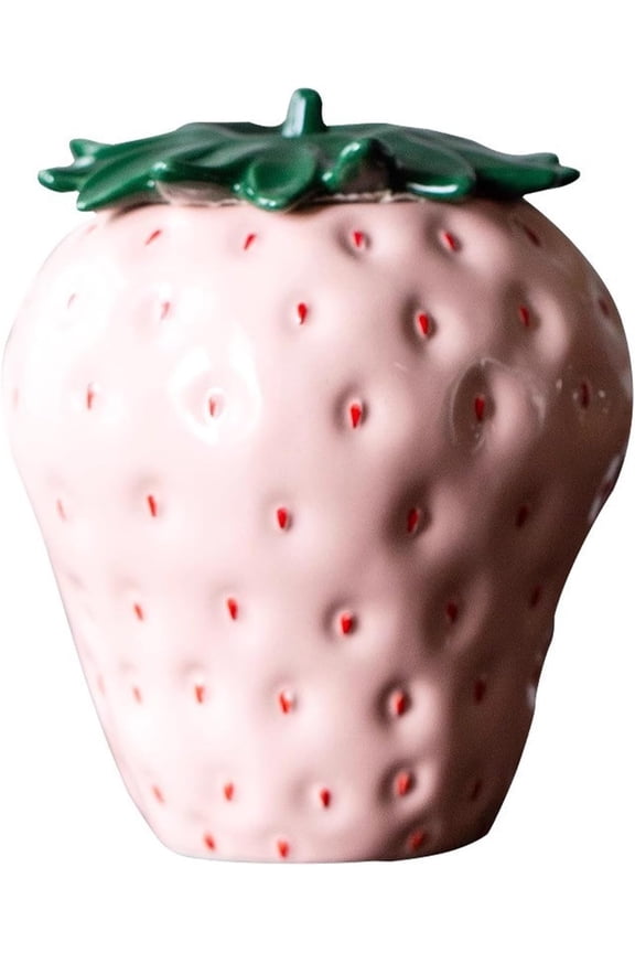 -Strawberry Shaped Jar with Lid, Strawberry Shaped Canister, Ceramic Strawberry Cookie Jar, Kitchen Spices Storage Porcelain Jar Candy Can (Pink)【0508】