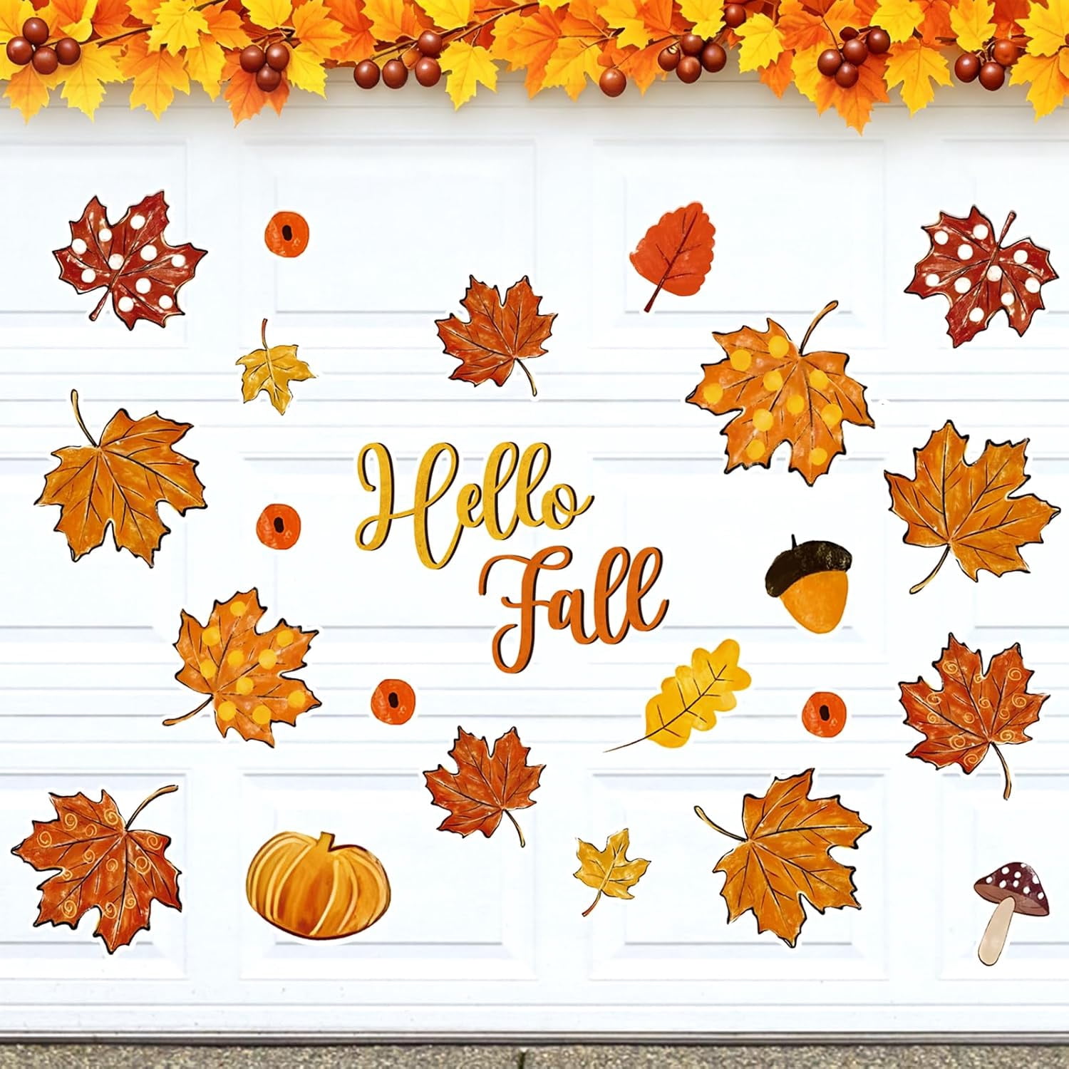 GBBG 24 Pcs Fall Leaves Garage Magnets Decoration Maple Leaf Pumpkin Garage Door Decals Hello Autumn Magnetic Refrigerator Stickers for Thanksgiving Harvest Party Home