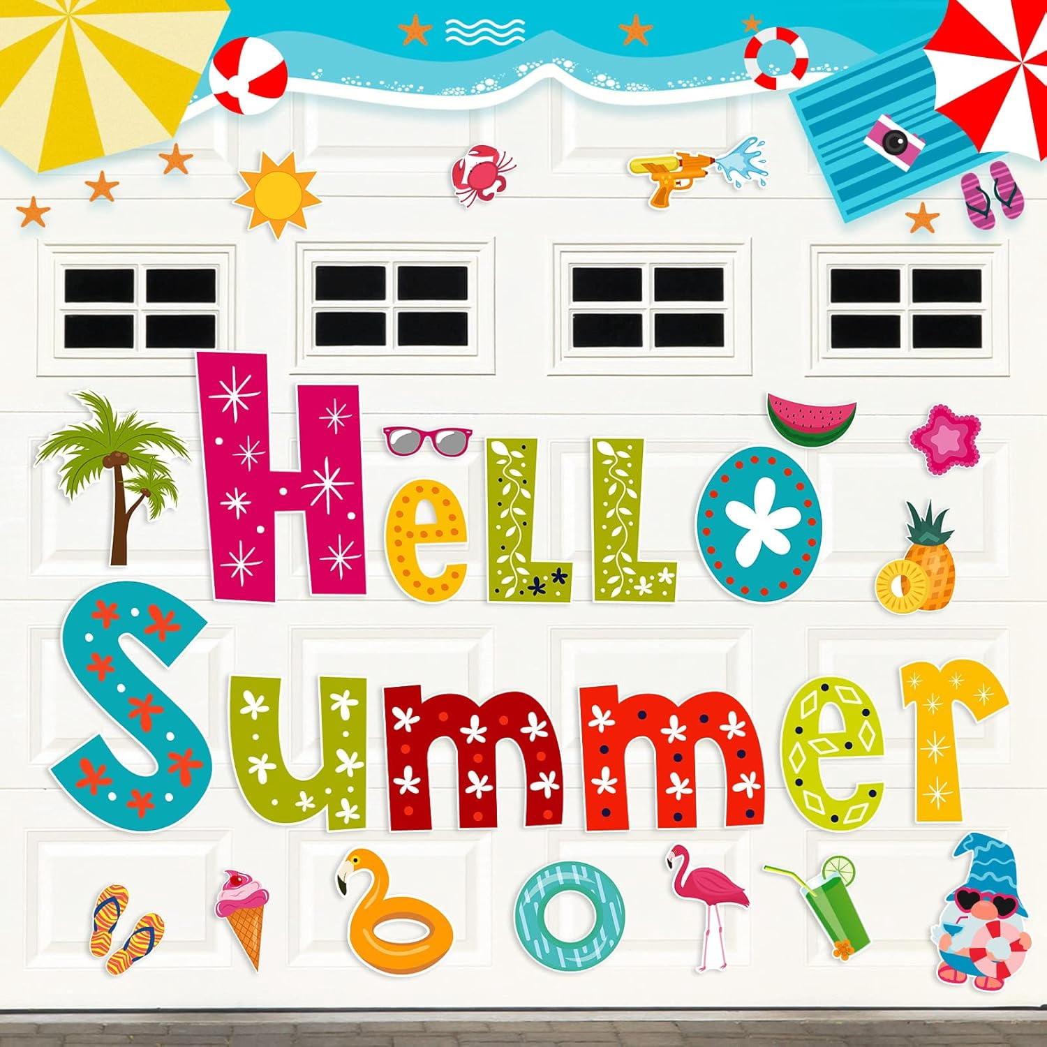 GBBG 26 Pieces Summer Garage Door Decorations Magnets Hello Summer Garage Magnetic Stickers Sun Watermelon Refrigerator Car Decals Decor Holiday Magnets for Car Decor