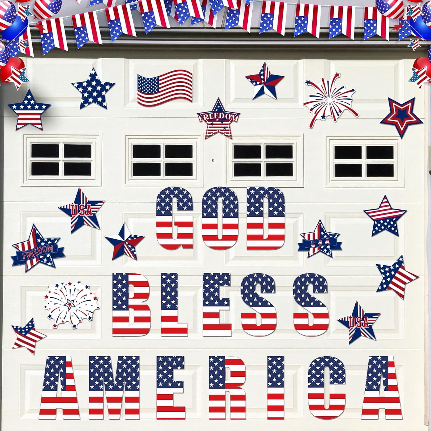 GBBG 30 Pcs 4th of July Garage Door Magnet 250th Anniversary Memorial Day Garage Door Decoration Patriotic Red Blue White USA Flag Magnet Independence Day Decal for Refrigerator Car Party(USA)