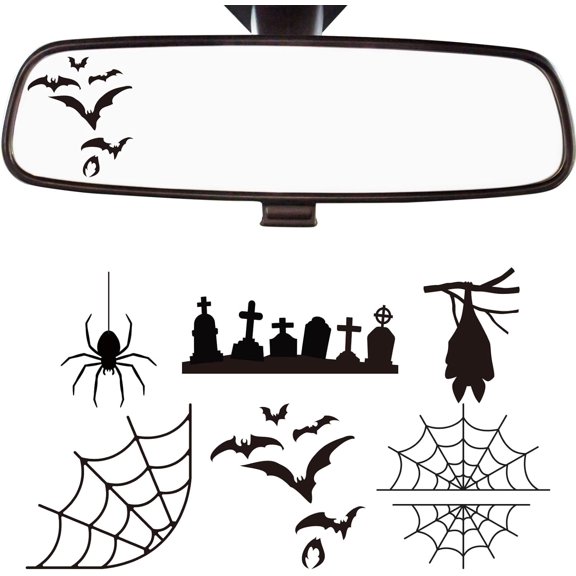 GBBG Bat Rearview Mirror Decal - 6 Pcs Funny Gothic Bats Spider Web Bumper Vinyl Rear View Sticker for Men Car Wall Auto Window Trucks Spooky Decor Black Cars Interior Accessories for Laptop