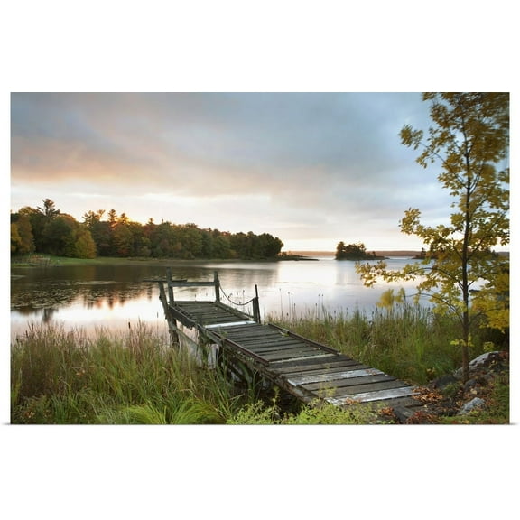 GBC | "A Dock On A Lake At Sunrise Near Wawa; Ontario, Canada" Art Print - 48x32