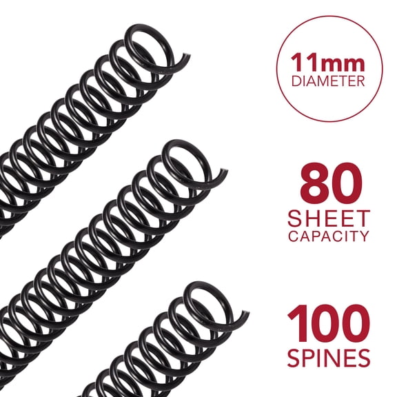 GBC Color Coil Binding Spines, 11 mm, White, 100 Pack