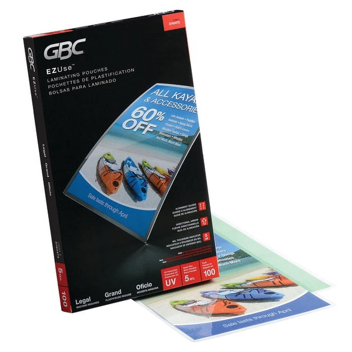 GBC EZUse Thermal Laminating Pouches, 5 mil, 9" x 14.5", Gloss Clear, 100/Box (3740473)