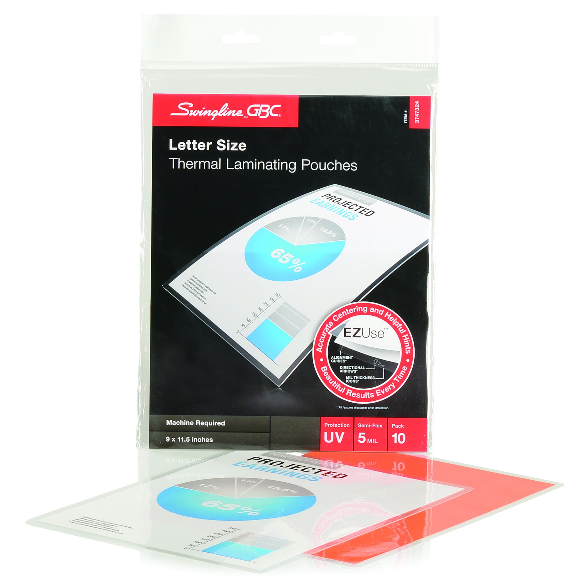 GBC EZUse Thermal Laminating Pouches, Letter Size, 5 mil, 10 Pack