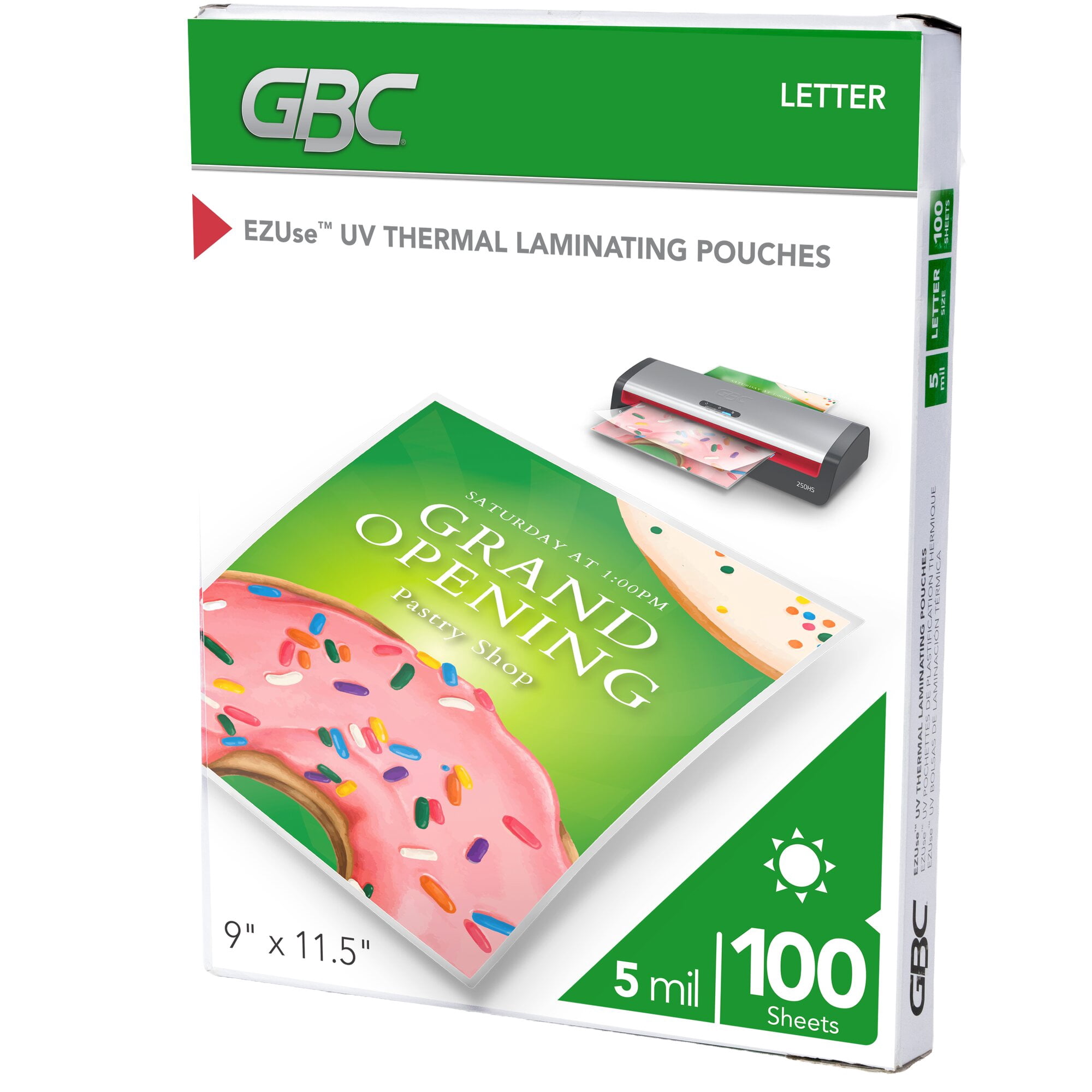 GBC EZUse UV Thermal Laminating Pouches Letter Size 5 mil 100 Pack - Laminating