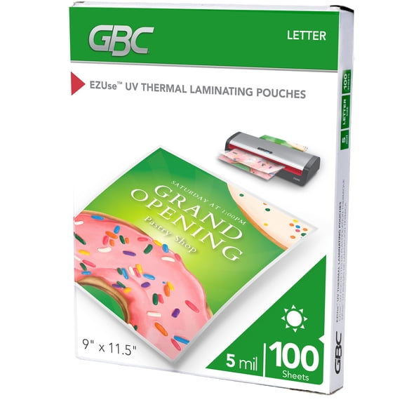 GBC EZUse UV Thermal Laminating Pouches Letter Size 5 mil 100 Pack - Laminating
