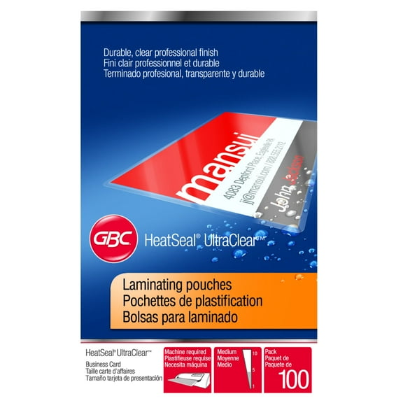 GBC Ultra Clear Thermal Laminating Pouches, Business Card Size, 7 mil, 100 Pack