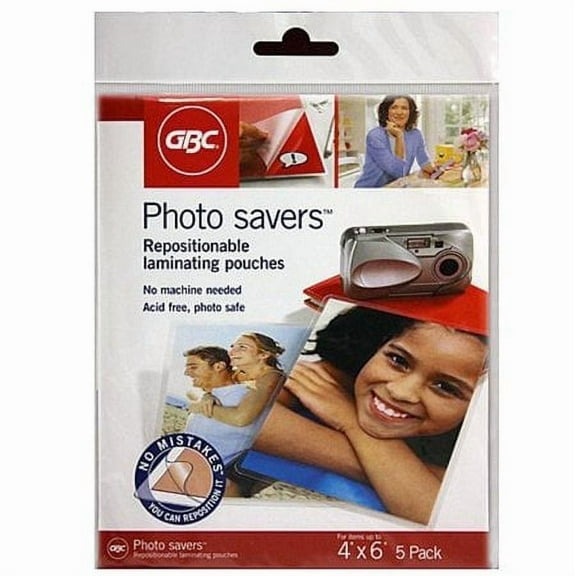 GBC Photo Savers Repositionable Laminating Pouches, 4 x 6 Inches, Clear Gloss, 5 Pouches per Pack (3747423T)