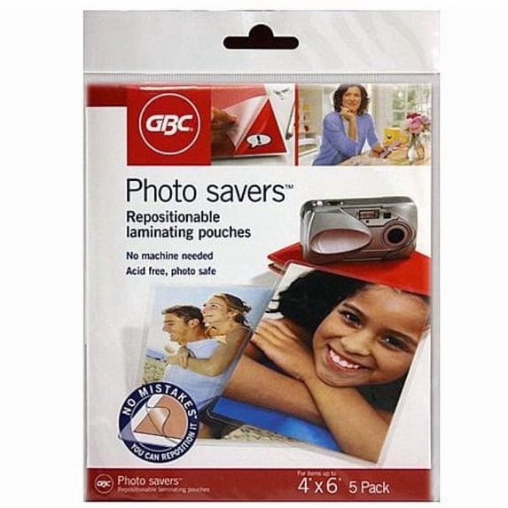 GBC Photo Savers Repositionable Laminating Pouches, 4 x 6 Inches, Clear Gloss, 5 Pouches per Pack (3747423T)