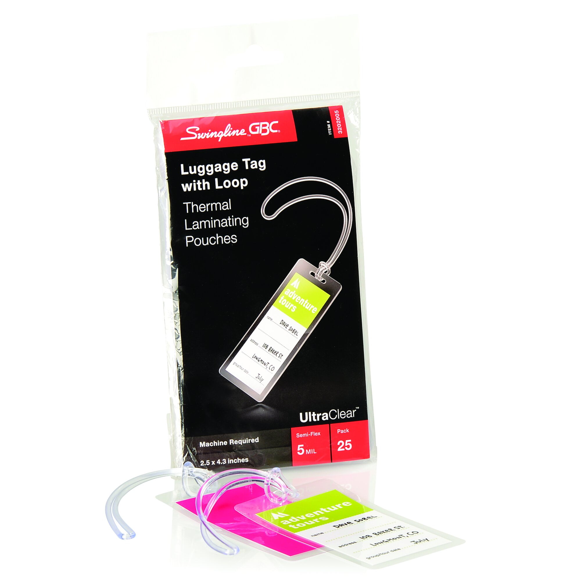 GBC Ultra Clear Thermal Laminating Pouches, Luggage Tag with Loops Size