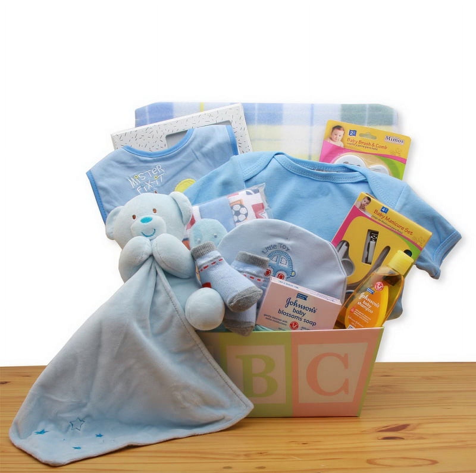 Easy as ABC New Baby Gift Basket - Blue - baby bath set - baby boy gift basket - new baby gift basket - baby gift baskets - baby shower gifts