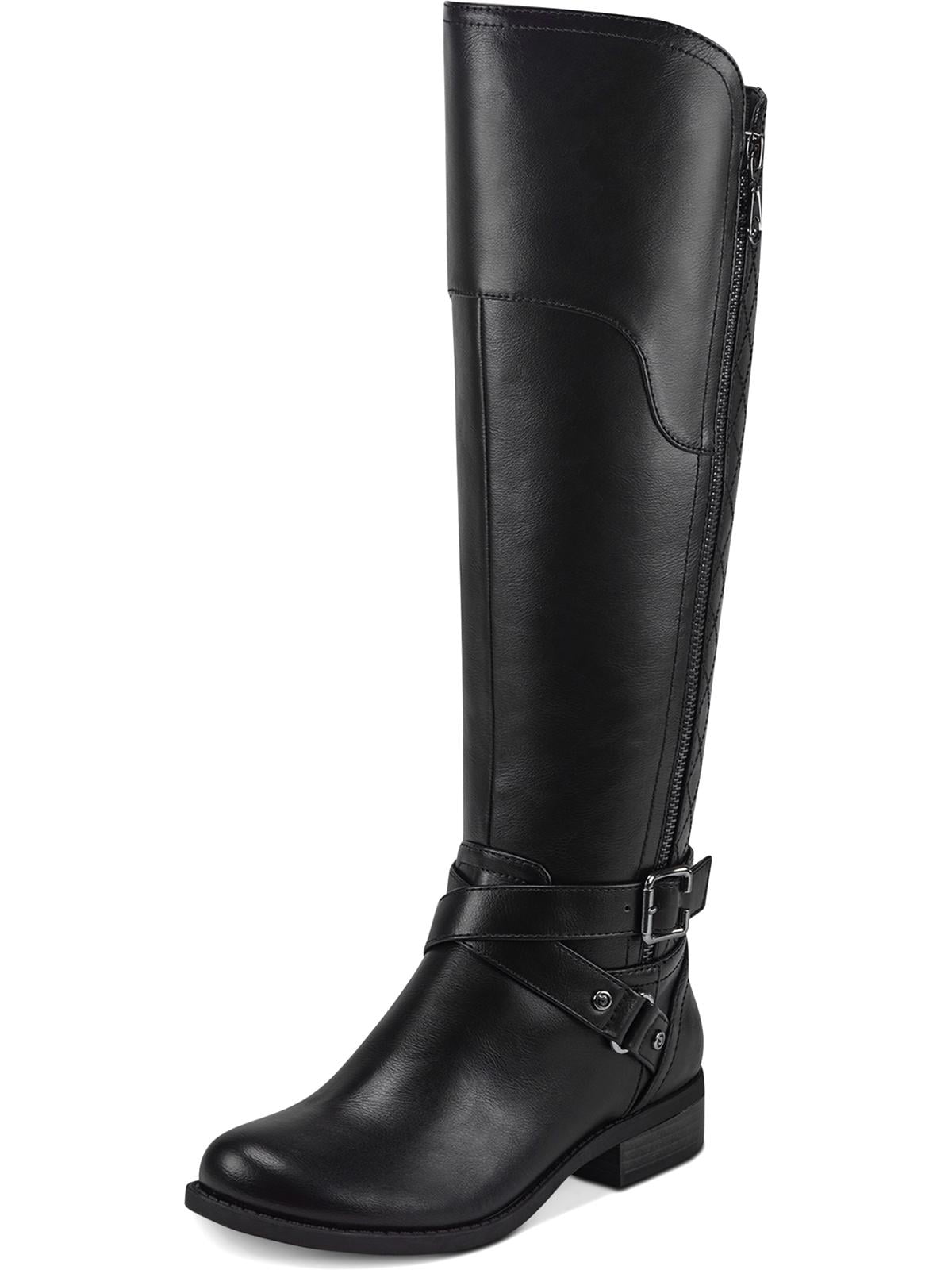 GBG GUESS Womens Black Buckle Accent Wide Calf Haydin Round Toe Block Heel Zip Up Riding Boot 6.5 Walmart