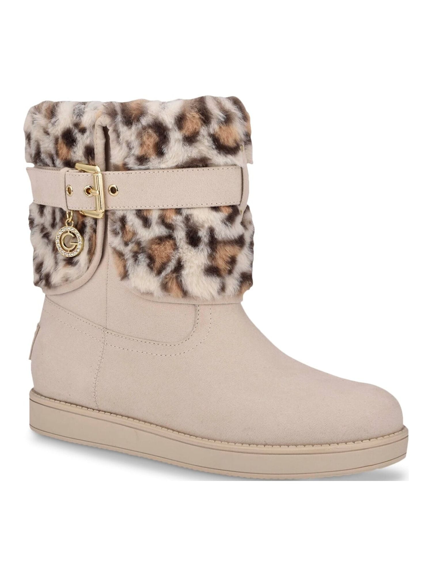 GBG LOS ANGELES Womens Beige Animal Print Buckle Accent Cushioned Adlea  Round Toe Snow Boots 5.5