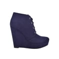 thumbnail image 1 of GBG LOS ANGELES Womens Blue 1" Platform Oxford Style Comfort Aheela Round Toe Wedge Lace-Up Booties 9.5 M, 1 of 4