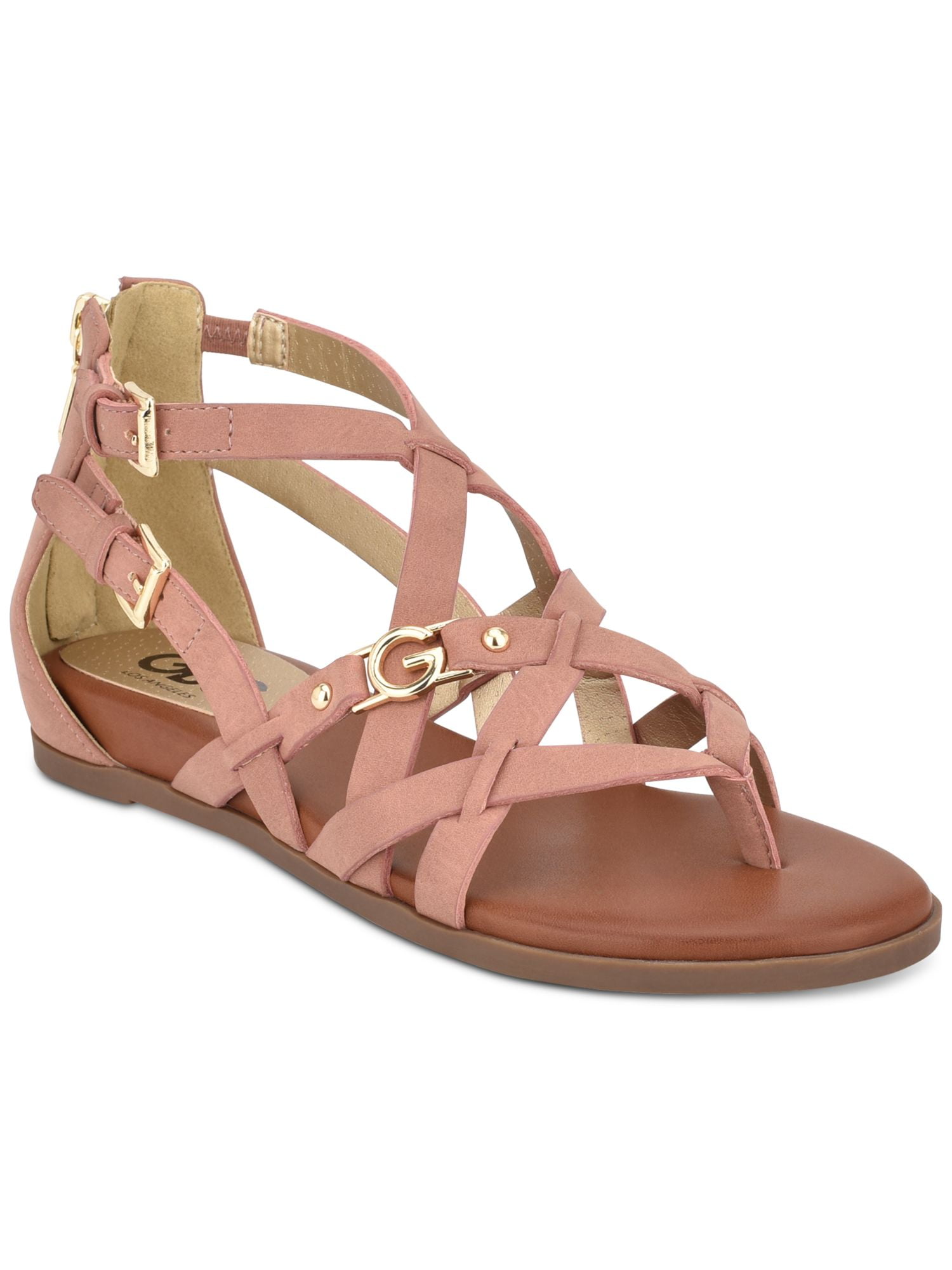 GBG LOS ANGELES Womens Pink Gladiator Inspired Crisscross Straps Logo Strappy Cobell Round Toe Zip Up Thong Sandals Shoes 6.5 M