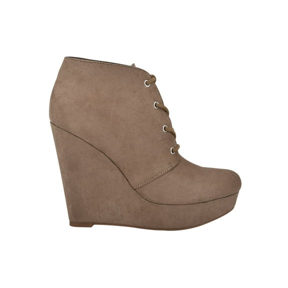 GBG LOS ANGELES Womens Taupe Beige 1" Platform Oxford Style Padded Aheela Almond Toe Wedge Lace-Up Booties 6.5 M