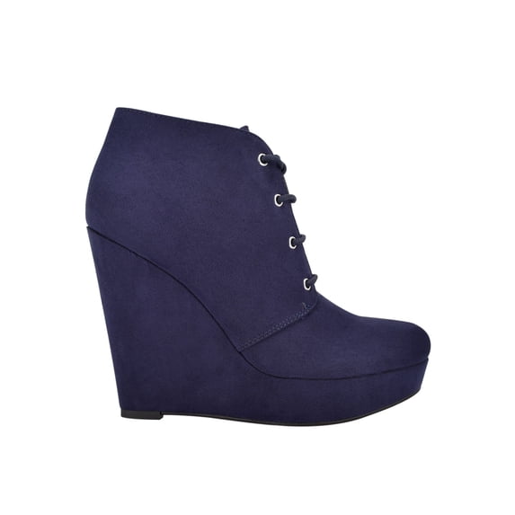 GBG Womens Blue Almond Toe Wedge Lace-Up Dress Booties 9